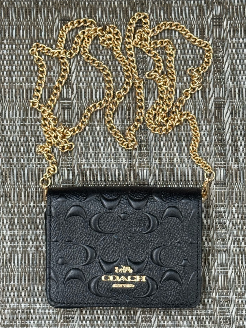 Coach Embossed Mini Wallet On A Chain Black Like New!